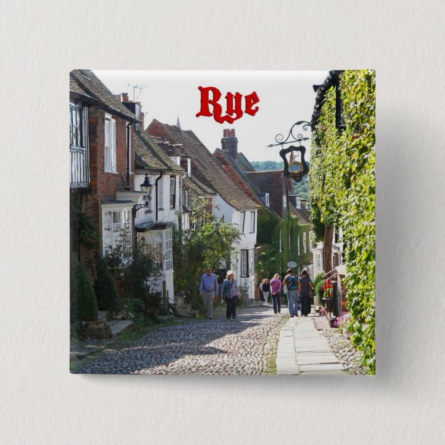 Superb! Rye England 2 Inch Square Button (Front)