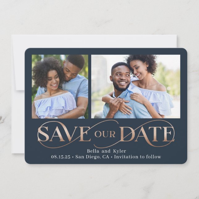 Superb Swirl 2 Photos Save The Date Card (Front)