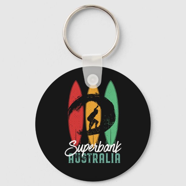 Superbank Beach Australia Vintage Retro Surfing Keychain (Front)