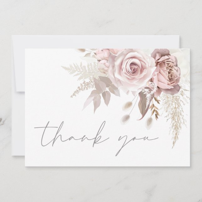 Superbe Blush Floral Mariage Carte de remerciement (Devant)