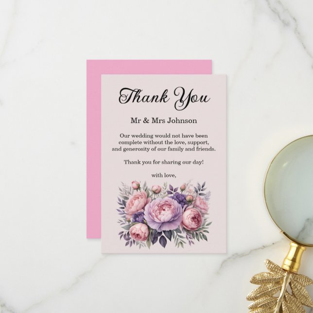 Superbe Carte de remerciements Mariage Floral (Devant/Arrière en situation)