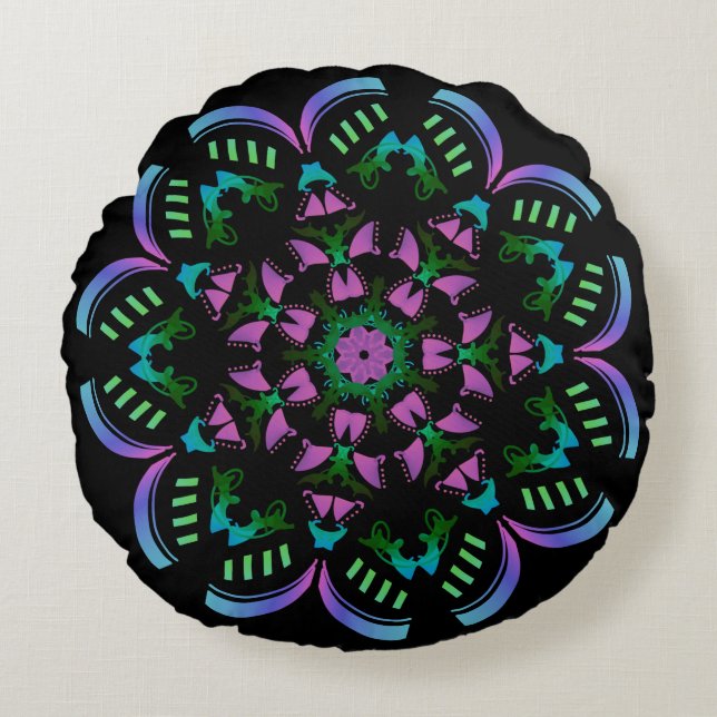 Superbe coussin rond déco haut en couleurs (Devant)