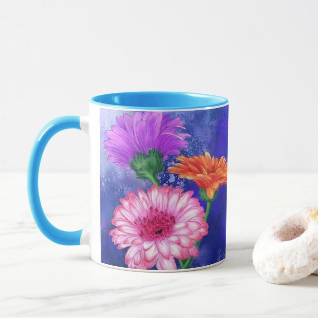 Superbe Gerberas Mug Trois Couleurs - Peinture (Avec donut)