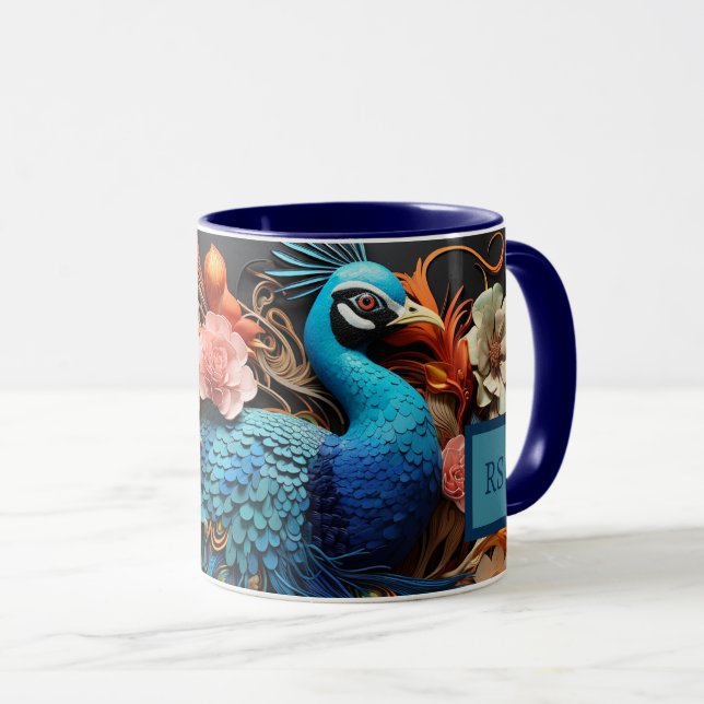Superbe Monogramme Personnalisé Peacock Mug (Devant droit)