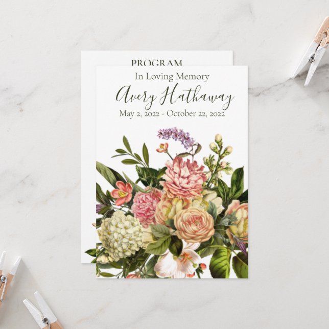 Superbe programme funéraire floral (Devant/Arrière en situation)