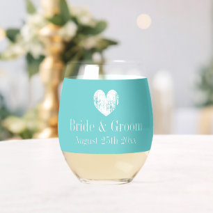 Superbes verres à vin bleu mariage turquoise