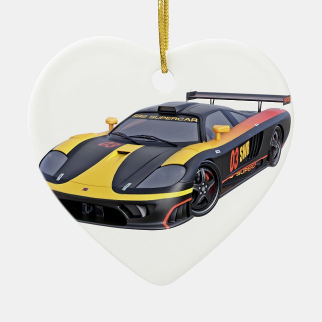 Supercar in Black and Yellow Ceramic Ornament (Front)