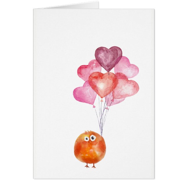 Supercute watercolor bird with heart balloons (Front)