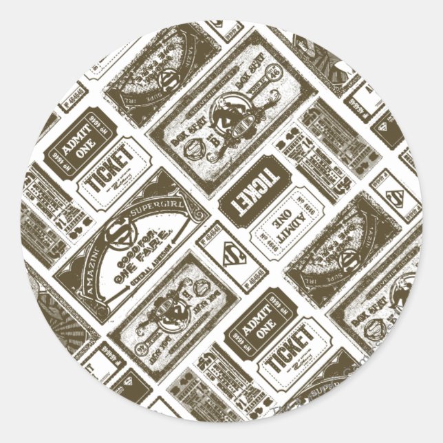 Supergirl Admit One Pattern Brown Classic Round Sticker (Front)