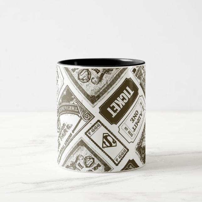 Supergirl Admit One Pattern Brown Two-Tone Coffee Mug (Center)