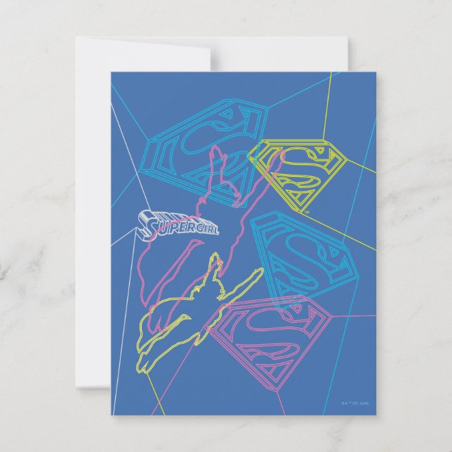 Supergirl and Logo Coloured Outlines Card (Front)