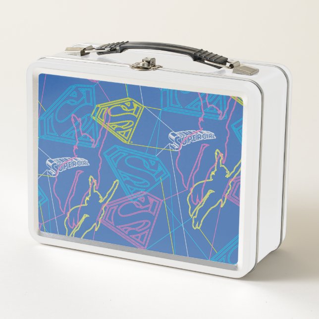 Supergirl and Logo Coloured Outlines Metal Lunch Box (Front)