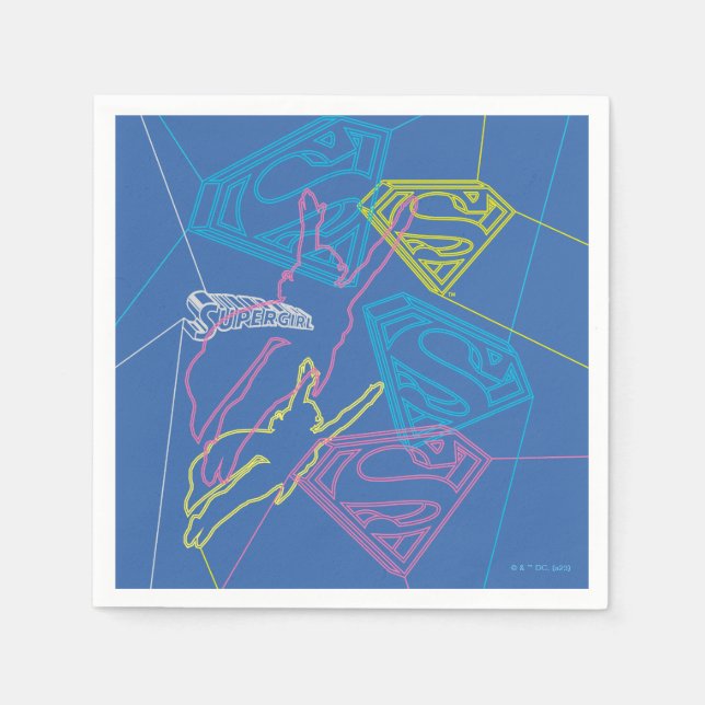 Supergirl and Logo Coloured Outlines Napkin (Front)
