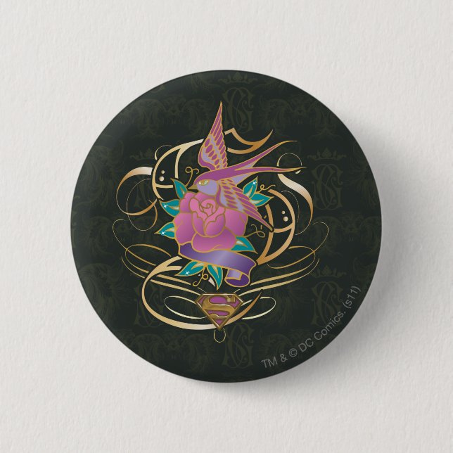 Supergirl Bird and Flower 2 Inch Round Button (Front)