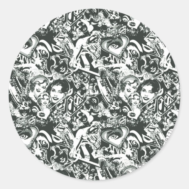 Supergirl Black and White Collage Classic Round Sticker (Front)