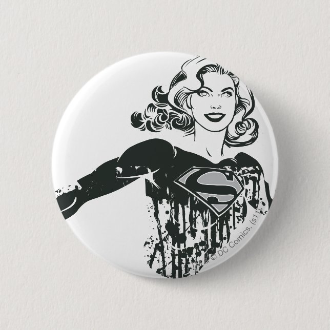 Supergirl Black and White Drawing 1 2 Inch Round Button (Front)