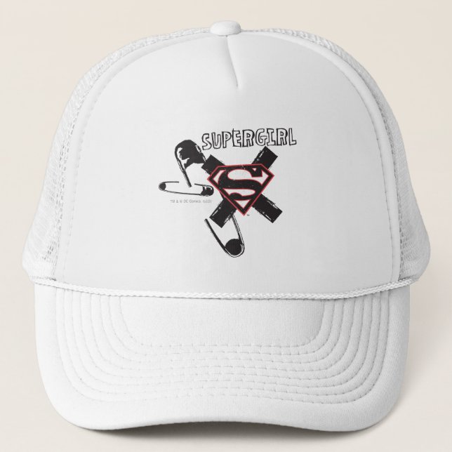 Supergirl Black Safety Pins Trucker Hat (Front)