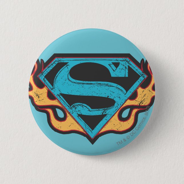 Supergirl Blue Logo with Flames 2 Inch Round Button (Front)