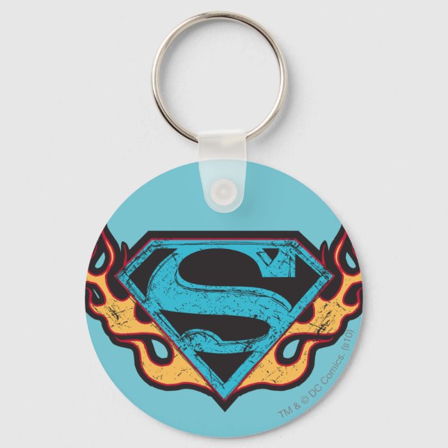 Supergirl Blue Logo with Flames Keychain (Front)