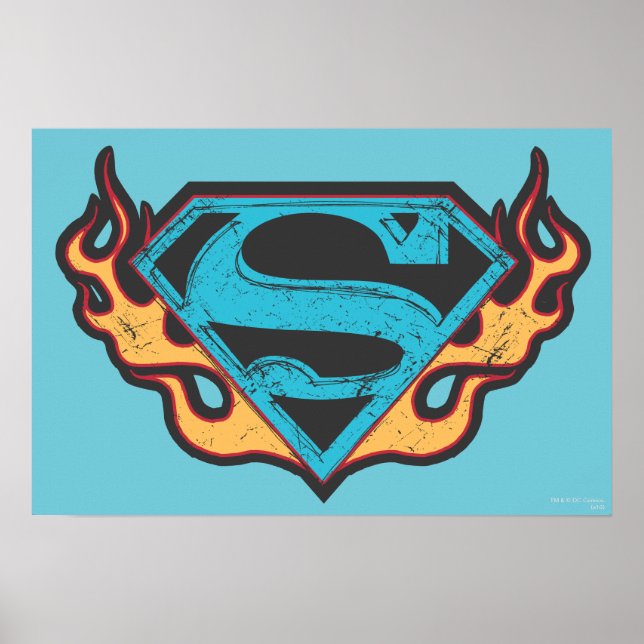 Supergirl Blue Logo with Flames Poster (Front)