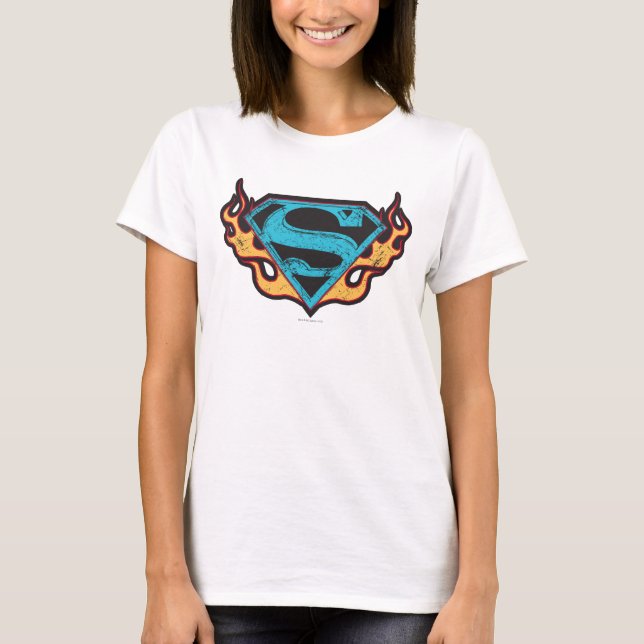 Supergirl Blue Logo with Flames T-Shirt (Front)