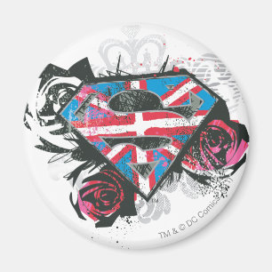 Supergirl British Flag and Roses Magnet