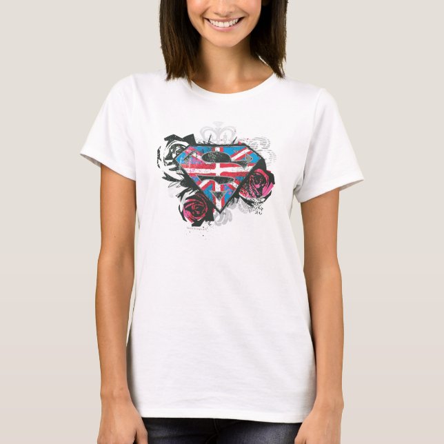 Supergirl British Flag and Roses T-Shirt (Front)