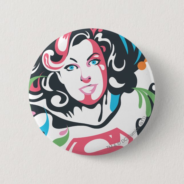 Supergirl Colour Splash Swirls 3 2 Inch Round Button (Front)