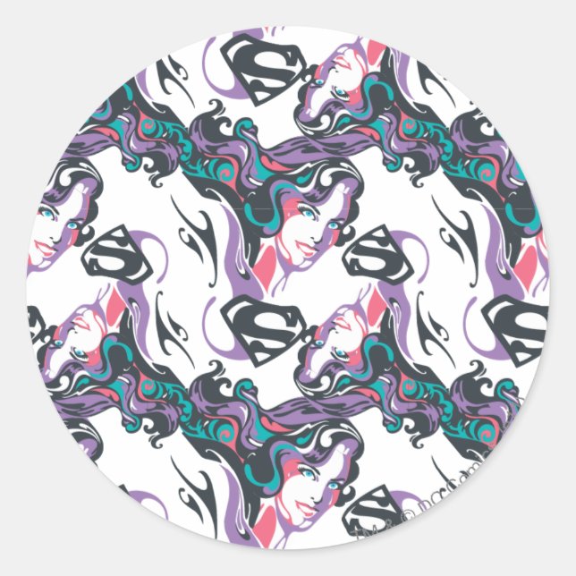 Supergirl Colour Splash Swirls Pattern 3 Classic Round Sticker (Front)