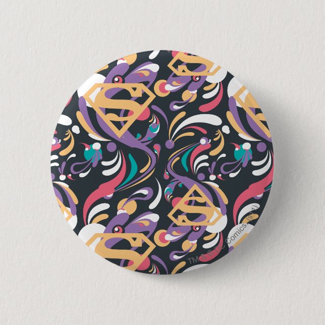 Supergirl Colour Splash Swirls Pattern 8 2 Inch Round Button (Front)