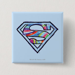Supergirl Colourful Sketch Logo 2 Inch Square Button
