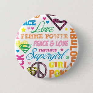 Supergirl Colourful Text Collage 2 Inch Round Button