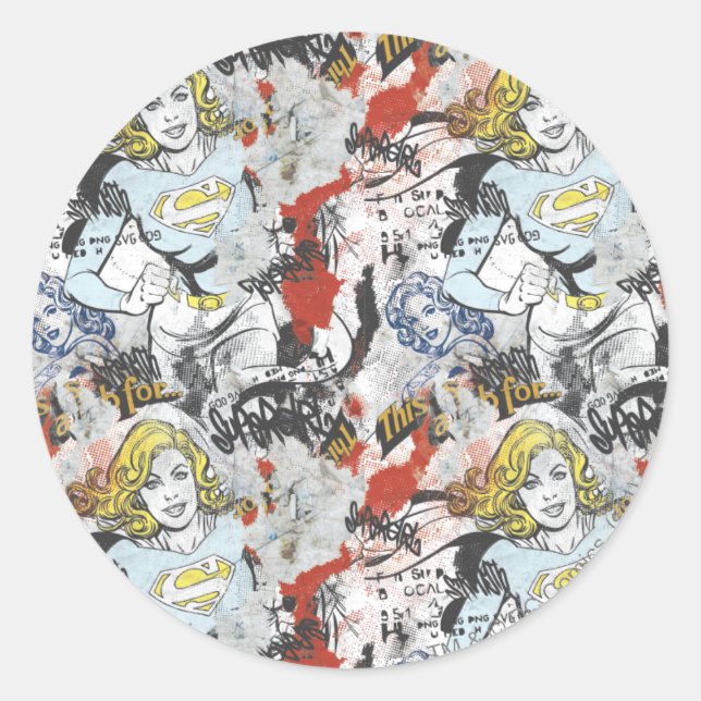 Supergirl Comic Capers Pattern 9 Classic Round Sticker (Front)