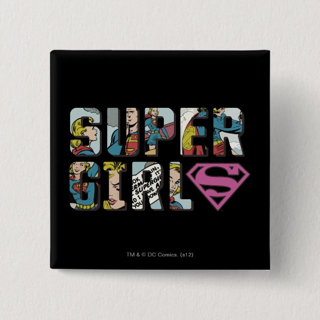 Supergirl Comic Logo 2 Inch Square Button (Front)
