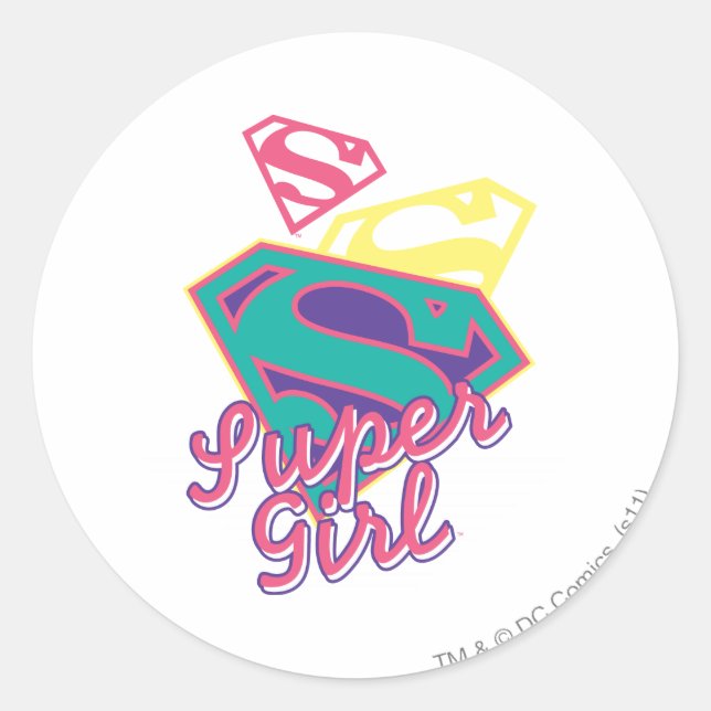 Supergirl Cursive Classic Round Sticker (Front)