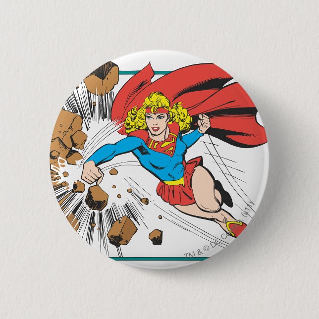 Supergirl Destroys Boulder 2 Inch Round Button (Front)