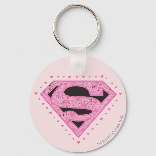 Supergirl Distressed Logo Black and Pink Keychain (Front)