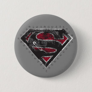 Supergirl Distressed Logo Black and Red 2 Inch Round Button