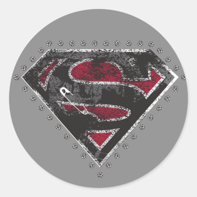 Supergirl Distressed Logo Black and Red Classic Round Sticker (Front)