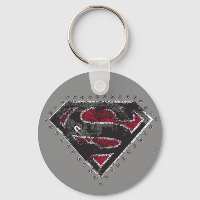 Supergirl Distressed Logo Black and Red Keychain (Front)