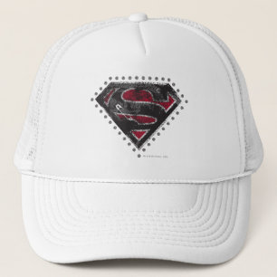 Supergirl Distressed Logo Black and Red Trucker Hat