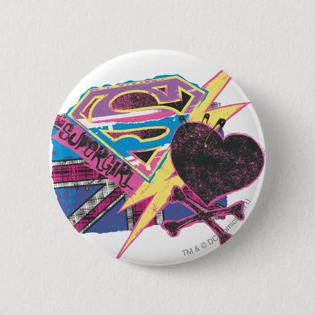 Supergirl Flag and Crossbones 2 Inch Round Button (Front)