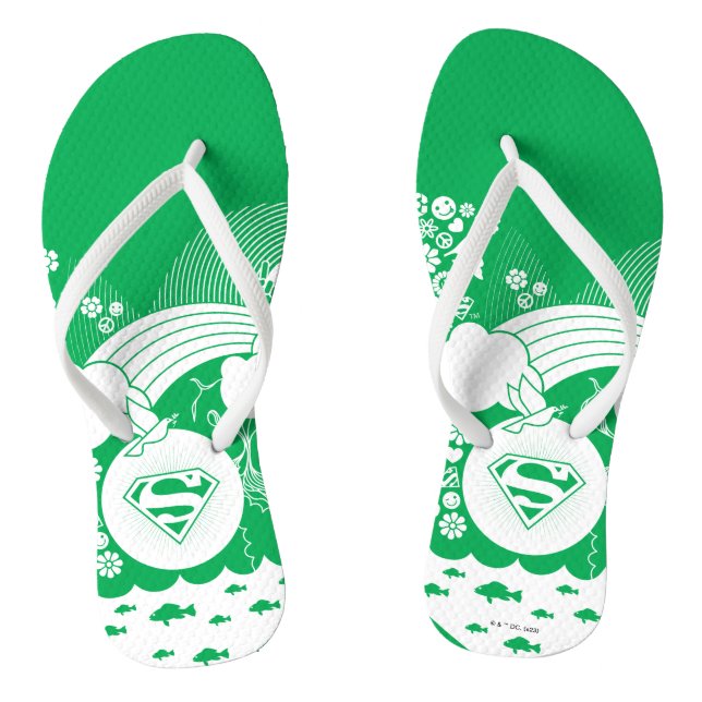 Supergirl Floral Peace Heart Graphic Flip Flops (Footbed)