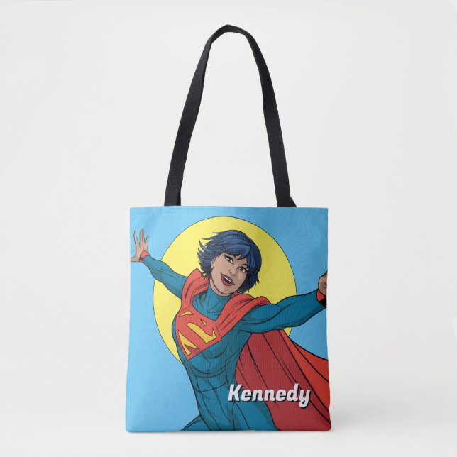 Supergirl Flying in Blue Suit Tote Bag (Front)