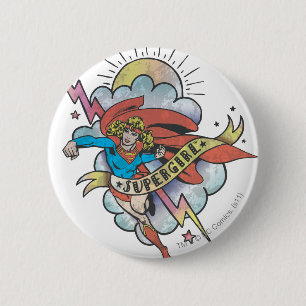 Supergirl Flying Lightning Tattoo 2 Inch Round Button