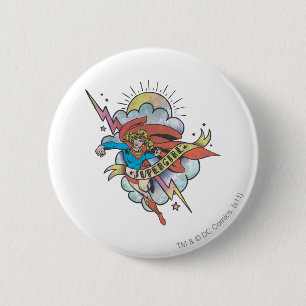 Supergirl Flying Lightning Tattoo 2 Inch Round Button