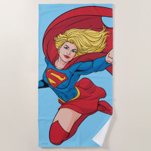 Supergirl Flying Upwards Illustration Beach Towel