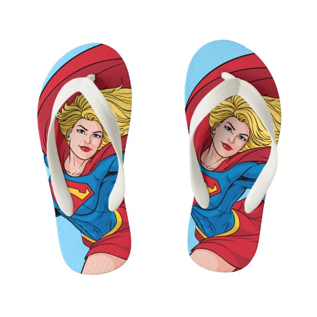 Supergirl Flying Upwards Illustration Kid's Flip Flops (Footbed)