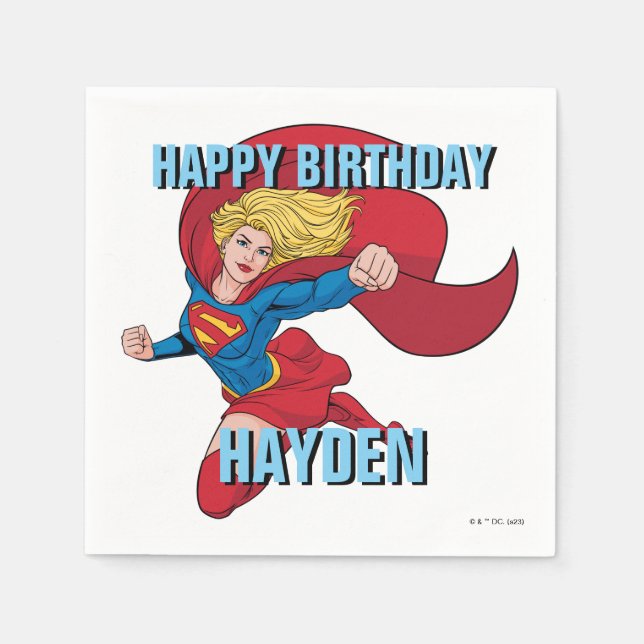 Supergirl Flying Upwards Illustration Napkin (Front)