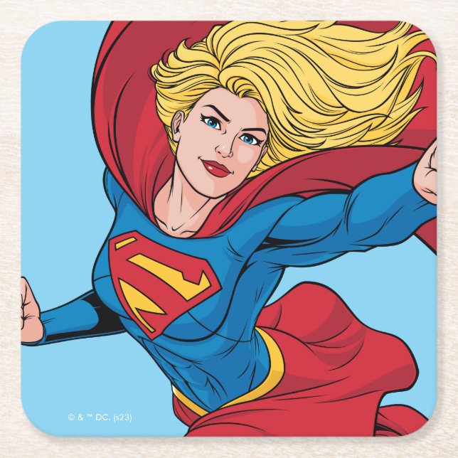 Supergirl Flying Upwards Illustration Square Paper Coaster (Front)